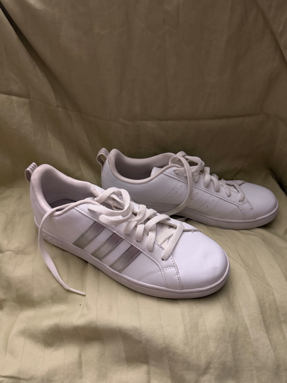 adidas White Sneakers with Silver Three Stripes